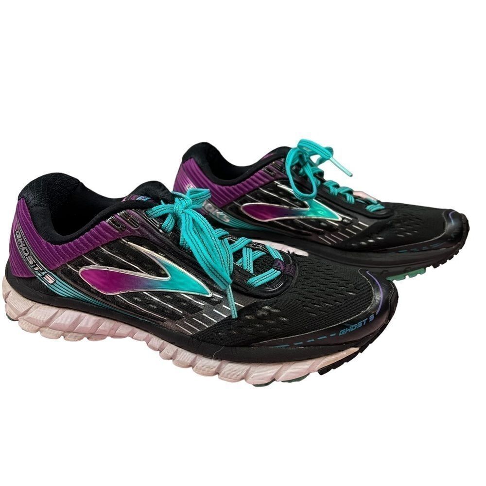 Brooks Women's Ghost 9 Running Shoes Sneakers Black Purple Teal US 8